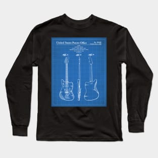 Electric Guitar Patent - Guitarist Music Lover Art - Blueprint Long Sleeve T-Shirt